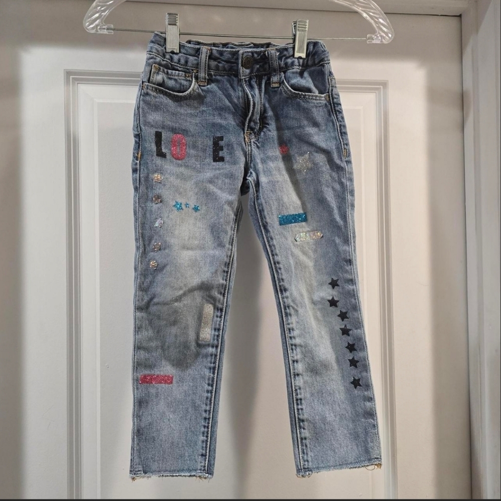 GAP Girls Jeans LOVE Graphic Raw Hem Size 5